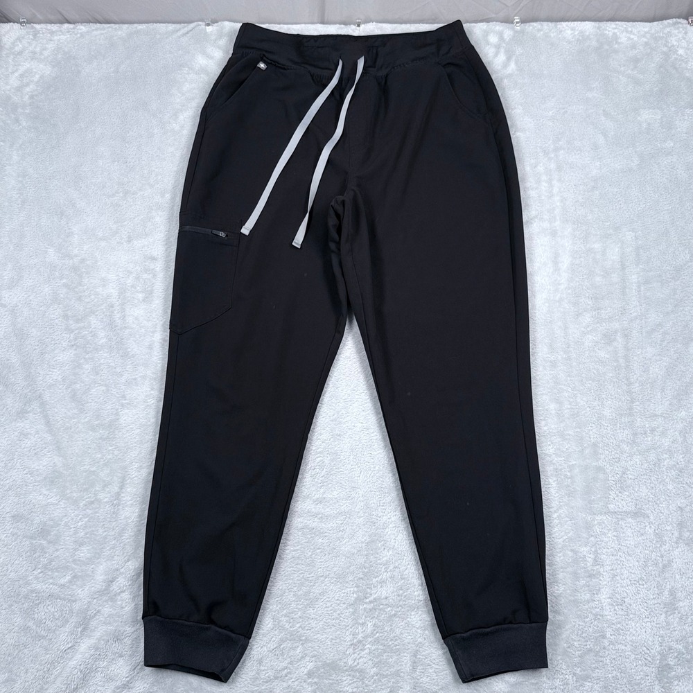 FIGS HW Zamora Jogger Scrub Pants Womens Large Black High Waisted Cargo Pocket